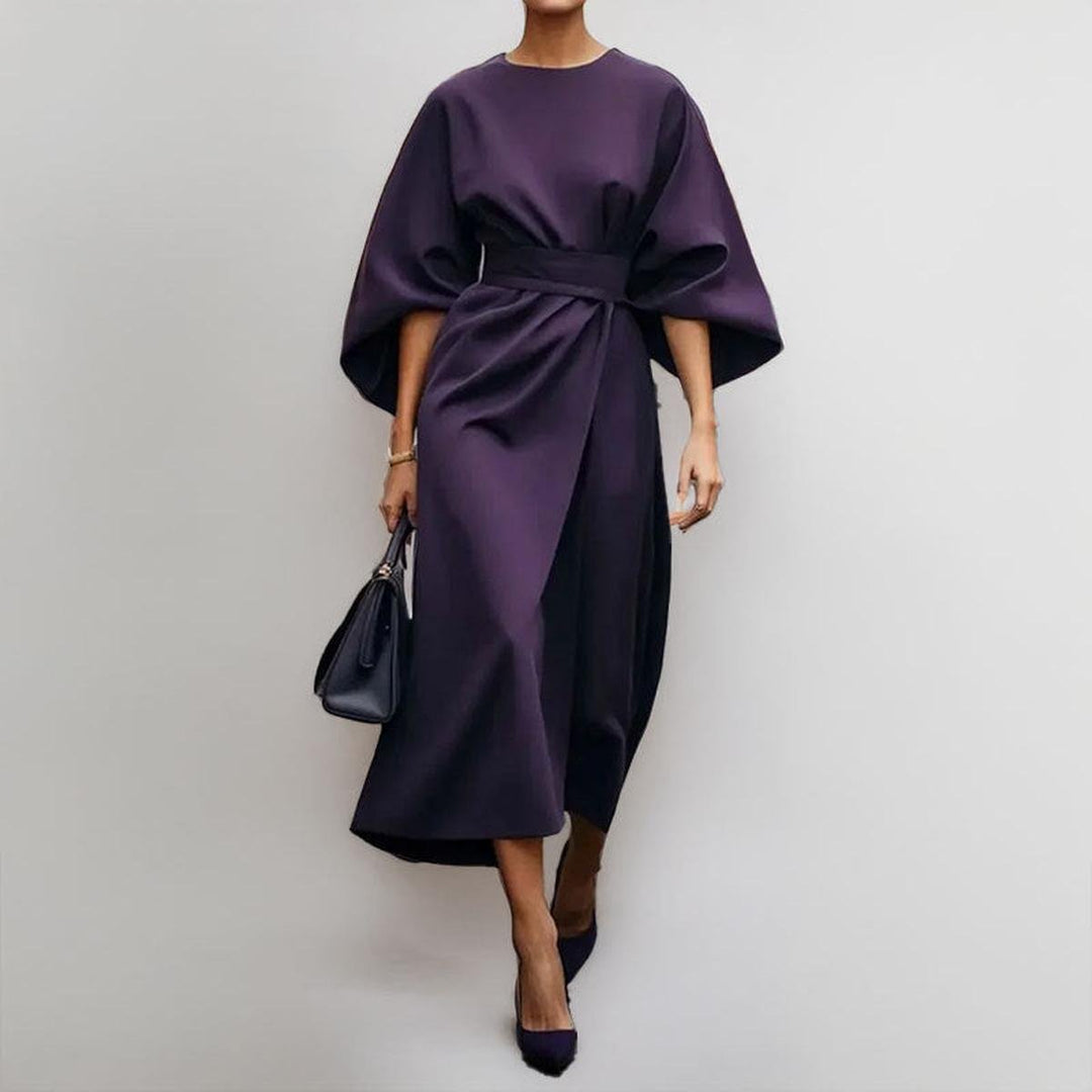 Eldra | Vestido Longo com Mangas Morcego e Toque de Cetim