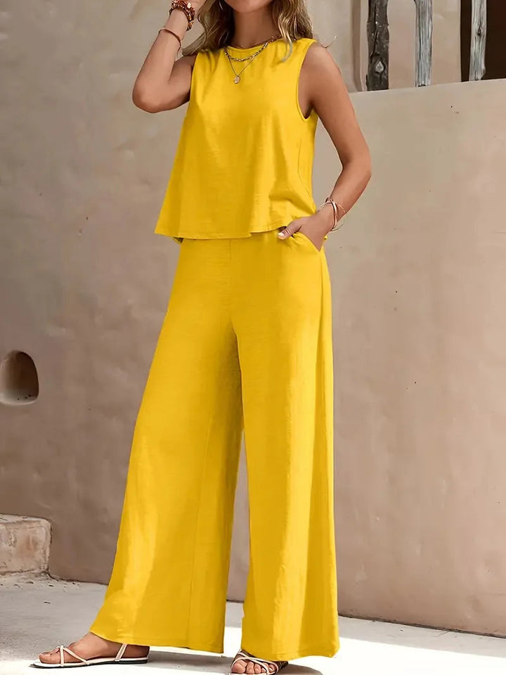 Conjunto Danielle sem Mangas de Duas Peças | Top sem Mangas e Calça Pantalona