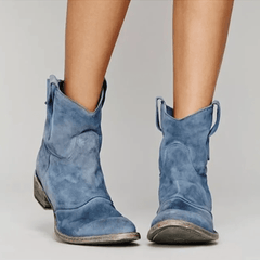 Roselle | Women's Suede Western Boots, Low Heel Cowboy Boots for Jeans and Dresses