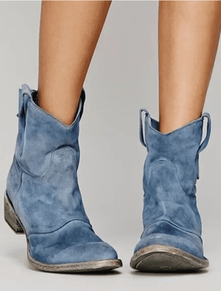 Roselle | Women's Suede Western Boots, Low Heel Cowboy Boots for Jeans and Dresses