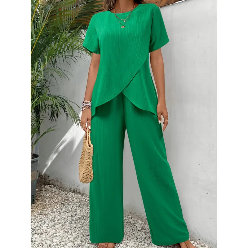 Conjunto Elegante e Suave Lorrina de Duas Peças | Blusa Assimétrica e Calça Confortável