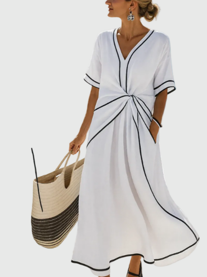 Helena | Vestido Maxi Drapeado Costeiro