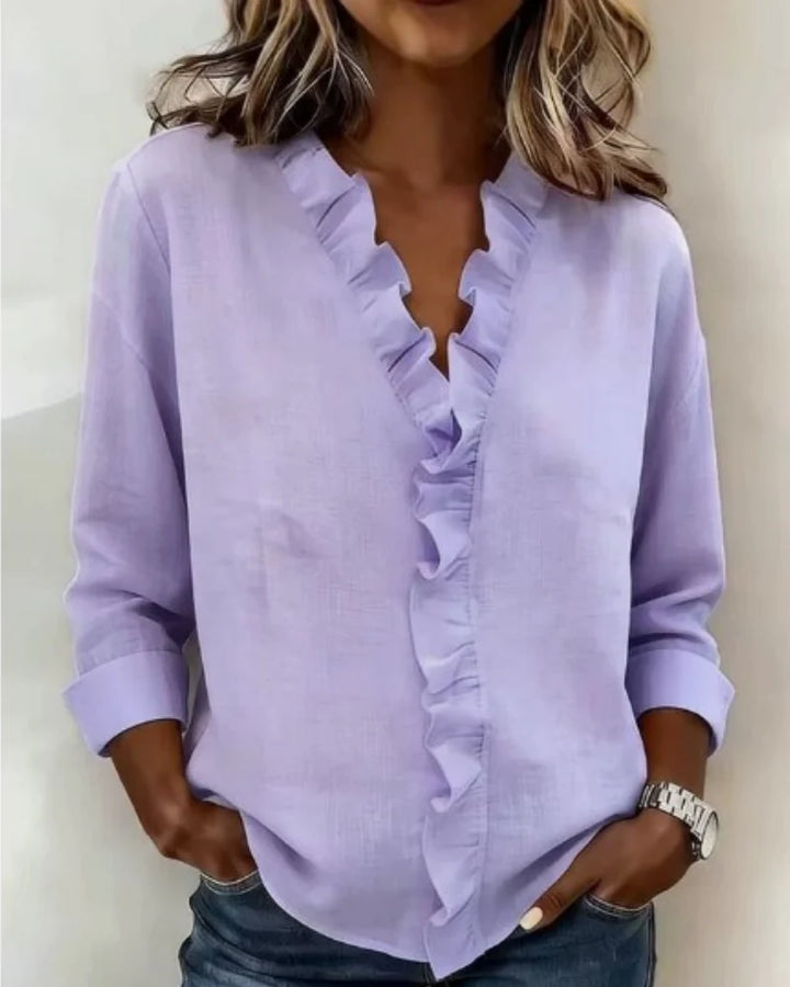Indie | Blusa com Babados, Decote V e Mangas Longas
