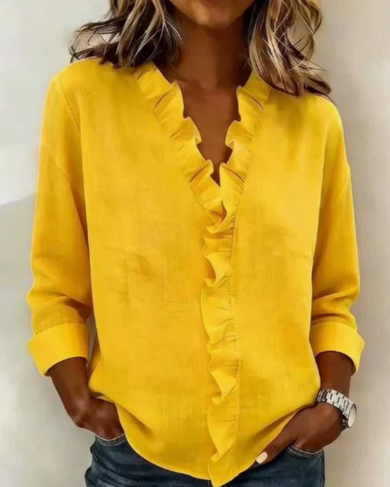 Indie | Blusa com Babados, Decote V e Mangas Longas