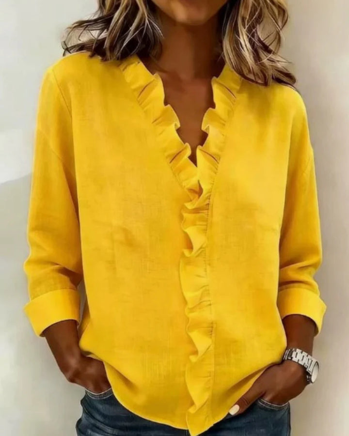 Indie | Blusa com Babados, Decote V e Mangas Longas