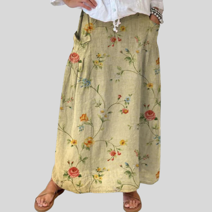 Mella™ | Falda Retro Elegante con Estampado Floral y Cintura Elástica con Bolsillos
