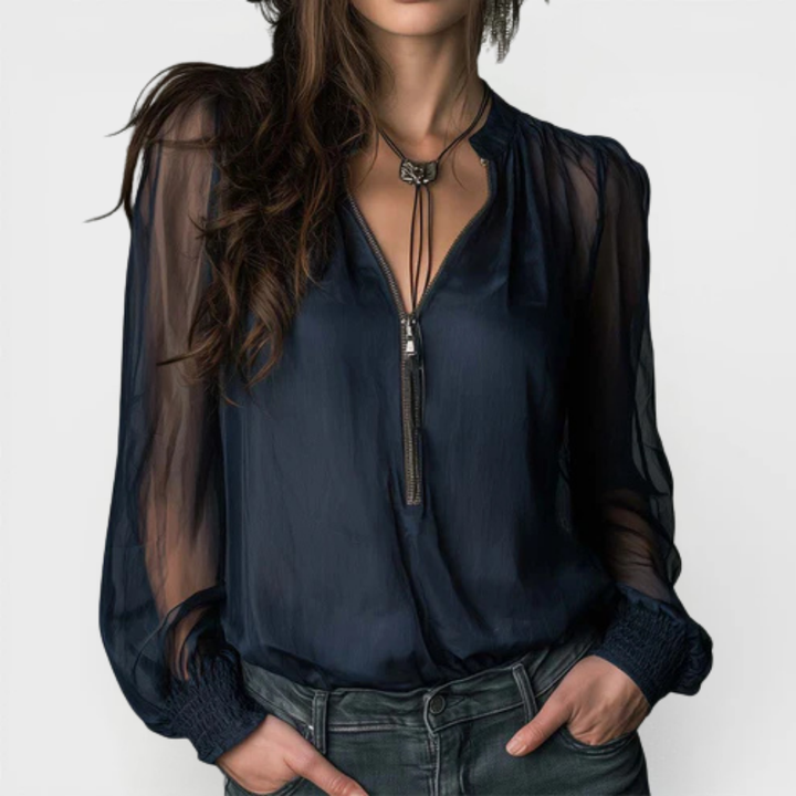 Helen | Blusa de Malha Manga Longa com Zíper Meio