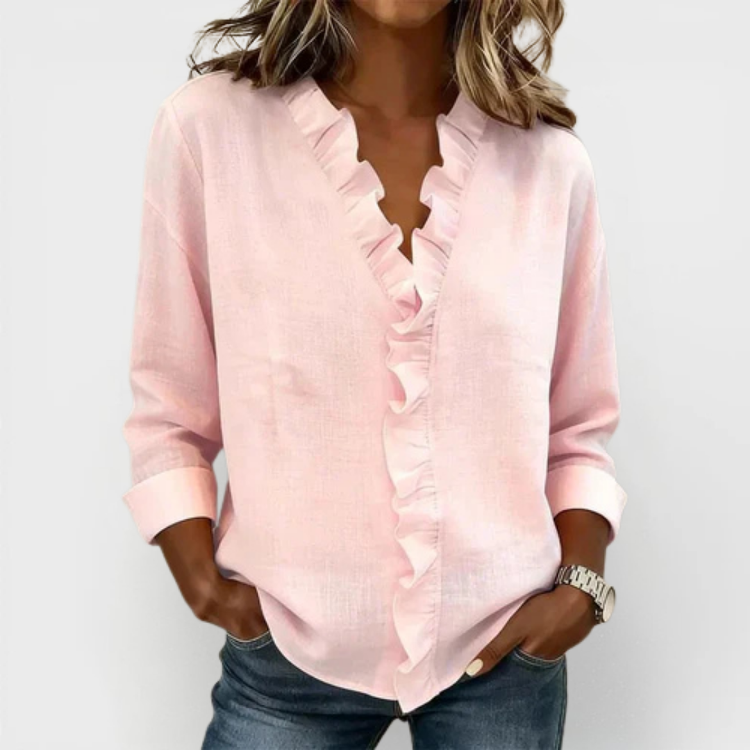 Susan | Blusa con Volantes, Escote en V y Mangas Largas