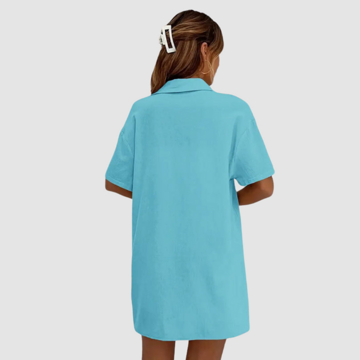 Conjunto Elegante de Verão Frances | Blusa com Botões de Manga Curta e Shorts com Cordão