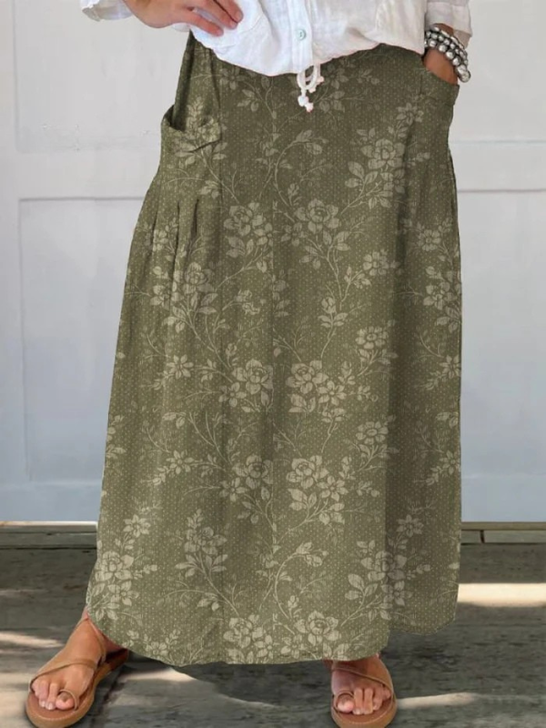 Princess | Saia Vintage Floral com Cós Elástico e Bolso