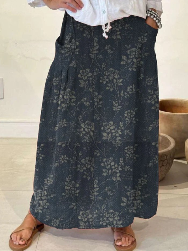 Princess | Saia Vintage Floral com Cós Elástico e Bolso