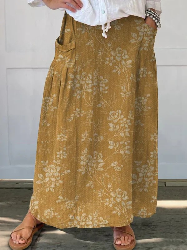Princess | Saia Vintage Floral com Cós Elástico e Bolso