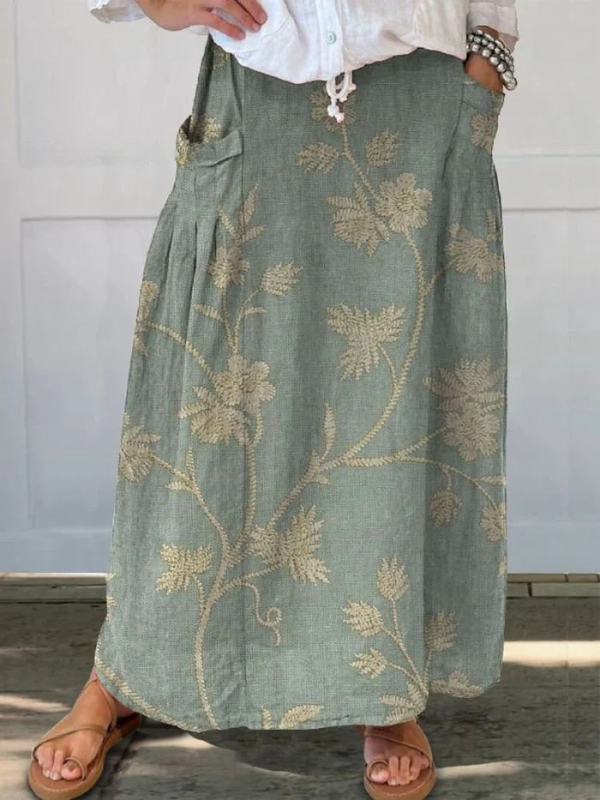 Mella™ | Falda Retro Elegante con Estampado Floral y Cintura Elástica con Bolsillos
