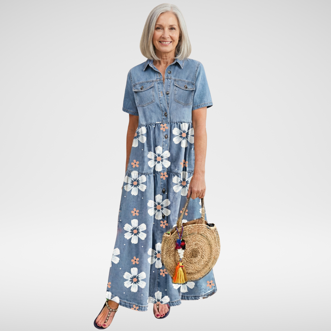 Kirra | Vestido Jeans com Estampa Floral