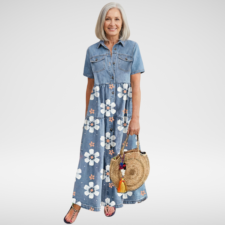 Kirra | Vestido Jeans com Estampa Floral