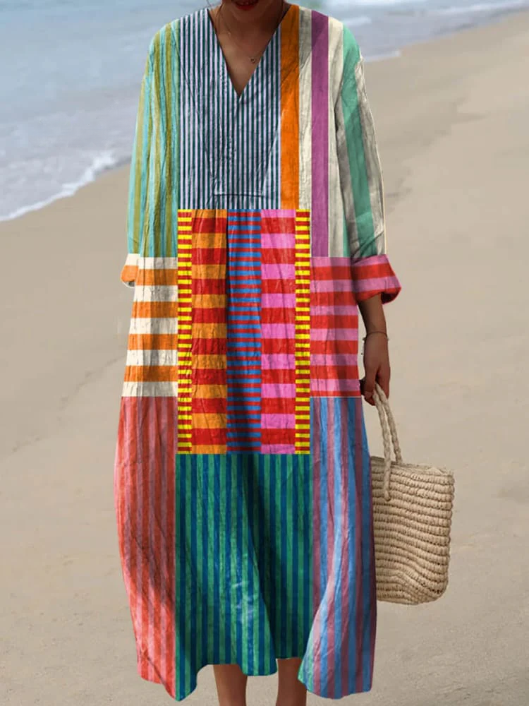 Vestido Retro con Estampado Geométrico para Mujer