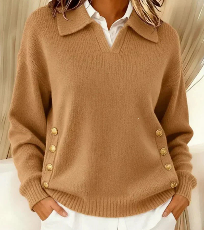 Elara | Refined Buttoned Collar Knit Sweater