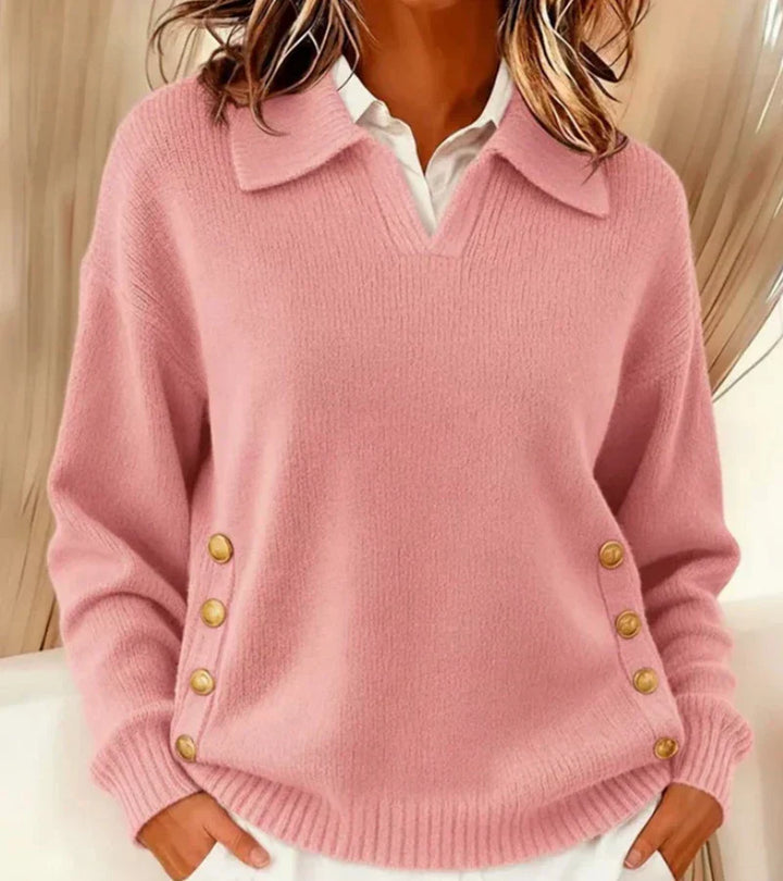 Elara | Refined Buttoned Collar Knit Sweater