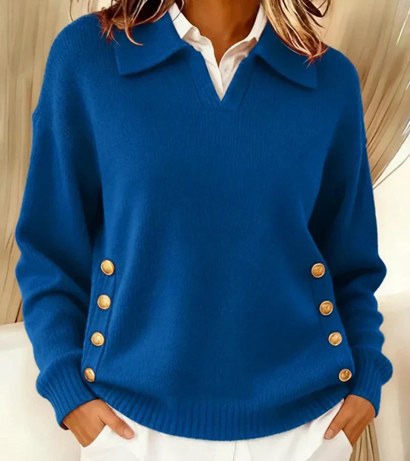 Elara | Refined Buttoned Collar Knit Sweater