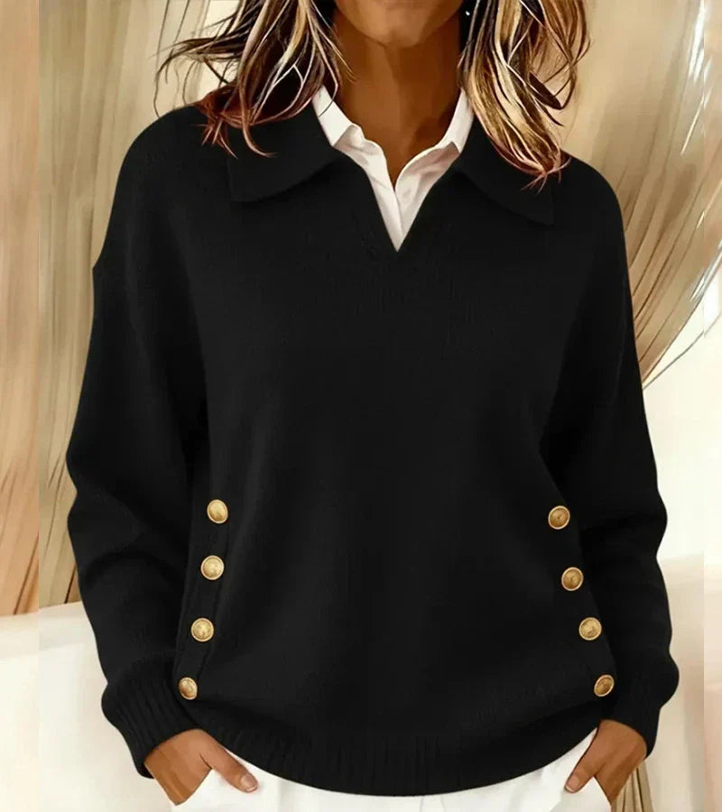 Elara | Refined Buttoned Collar Knit Sweater
