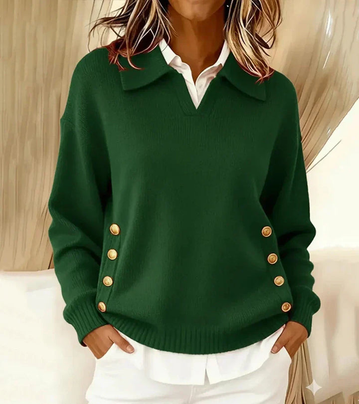 Elara | Refined Buttoned Collar Knit Sweater