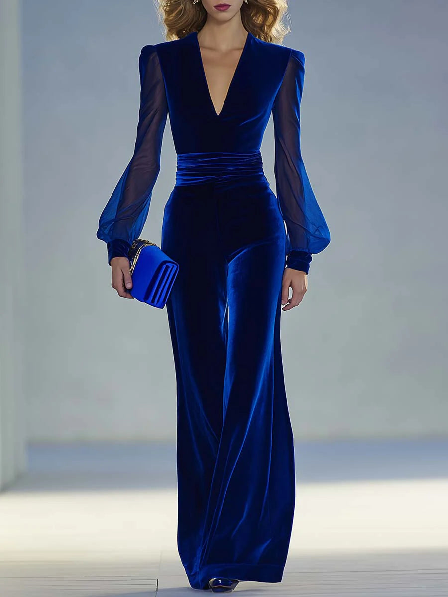 Macacão Trisha Elegante de Camurça com Decote em V | Elegância Moderna