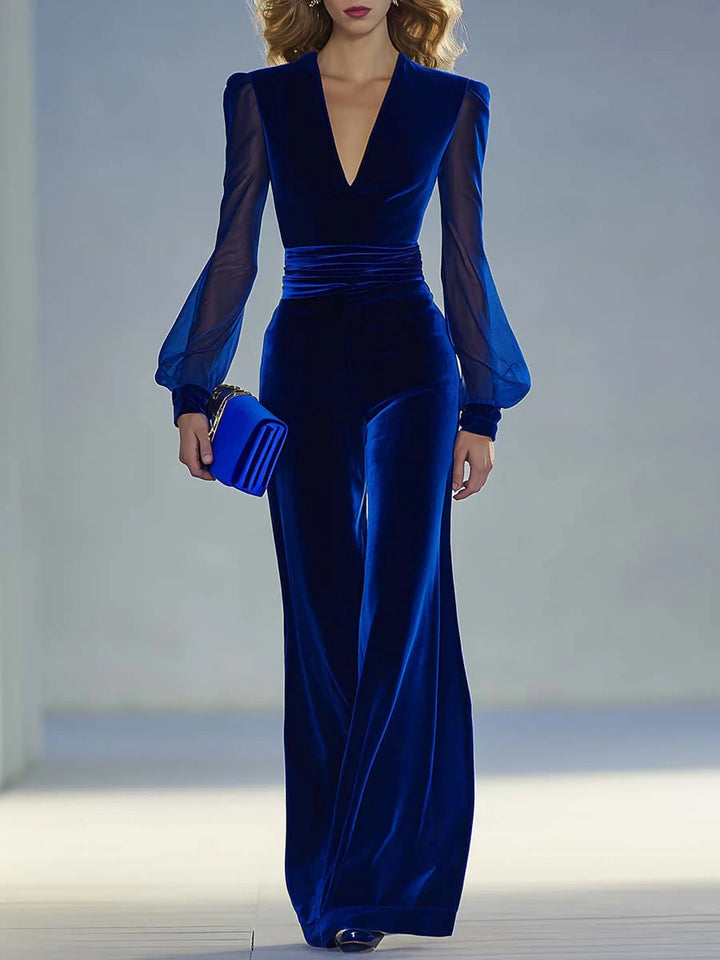 Macacão Trisha Elegante de Camurça com Decote em V | Elegância Moderna