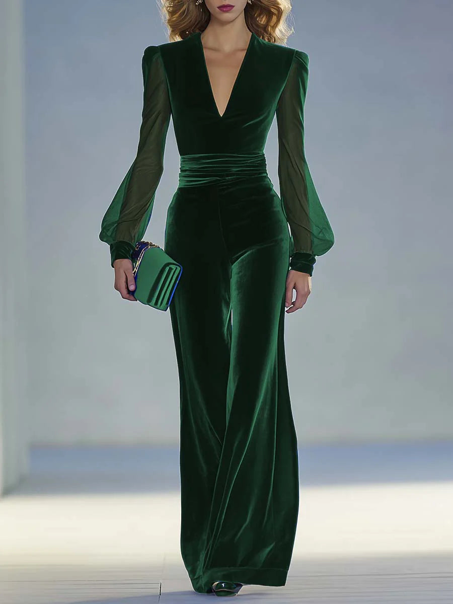 Macacão Trisha Elegante de Camurça com Decote em V | Elegância Moderna