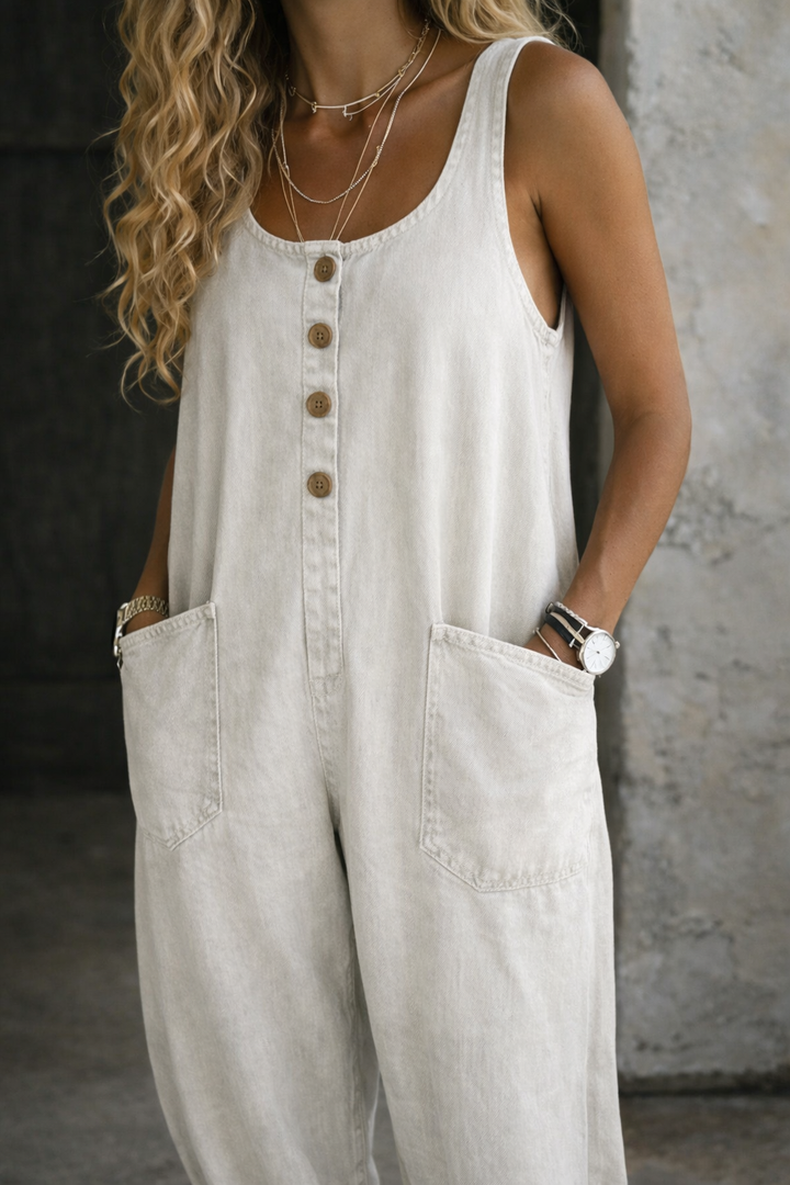 Saylor | Jardineira Jeans de Algodão Lavado Vintage