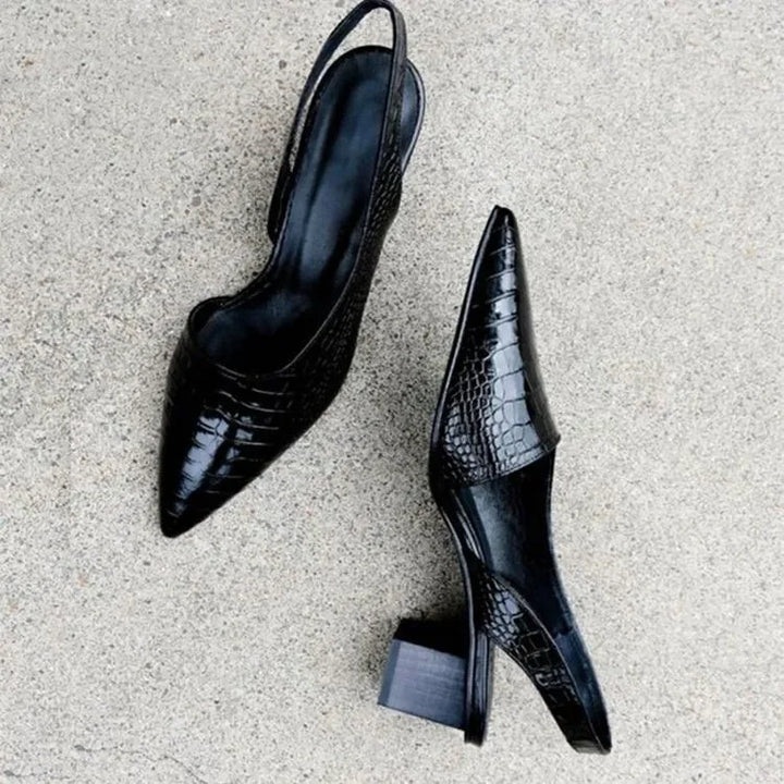 Magda® | Scarpins ortopédicos femininos com salto bloco e estampa de crocodilo