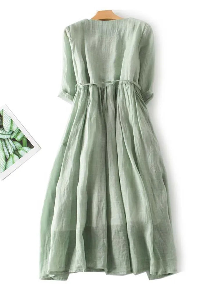 Carol | Women's Vintage-Inspired Midi Dress, Solid Colour Below-the-Knee Day Dress