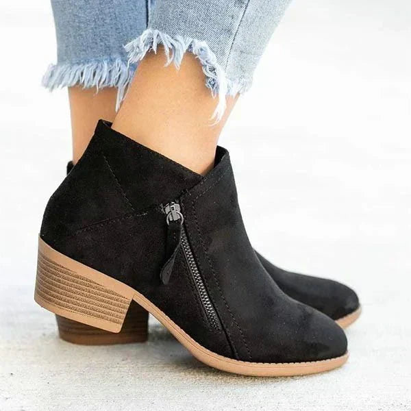 Botas de tornozelo femininas – design com zíper lateral e salto baixo