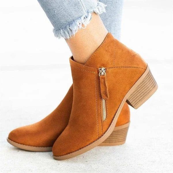 Botas de tornozelo femininas – design com zíper lateral e salto baixo