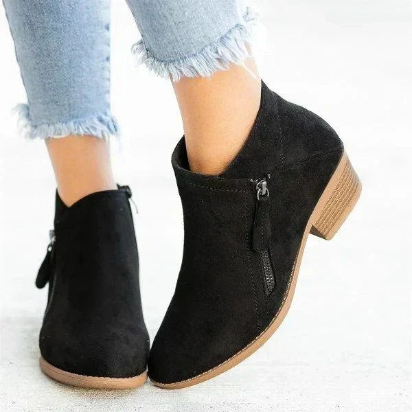 Botas de tornozelo femininas – design com zíper lateral e salto baixo