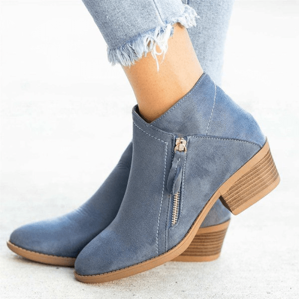 Botas de tornozelo femininas – design com zíper lateral e salto baixo