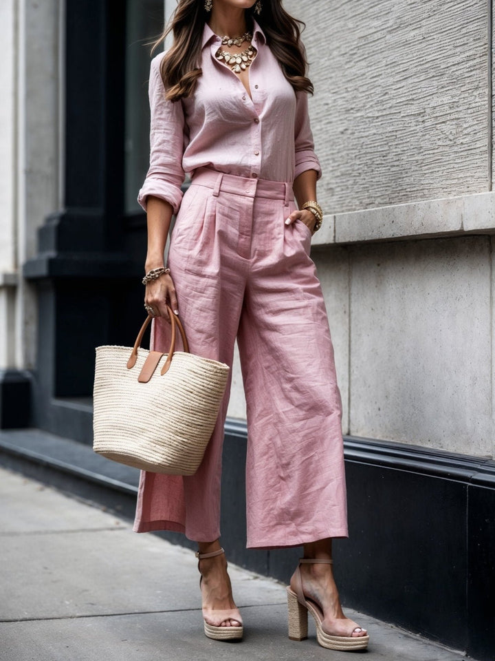 Conjunto Elegante de Camisa y Capri Nelle™ | Conjunto Relajado de Camisa y Pantalón Corto