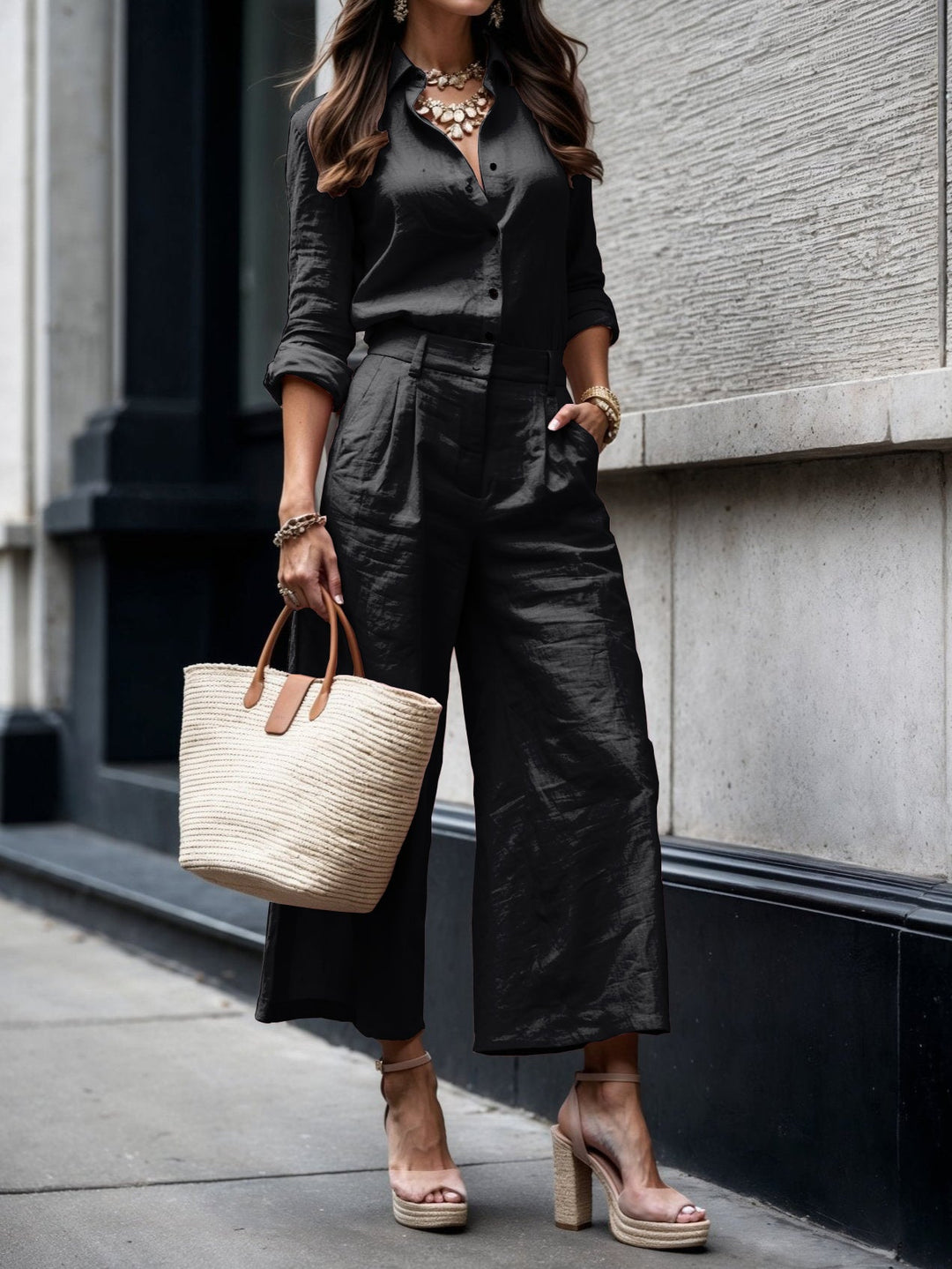 Conjunto Elegante de Camisa y Capri Nelle™ | Conjunto Relajado de Camisa y Pantalón Corto