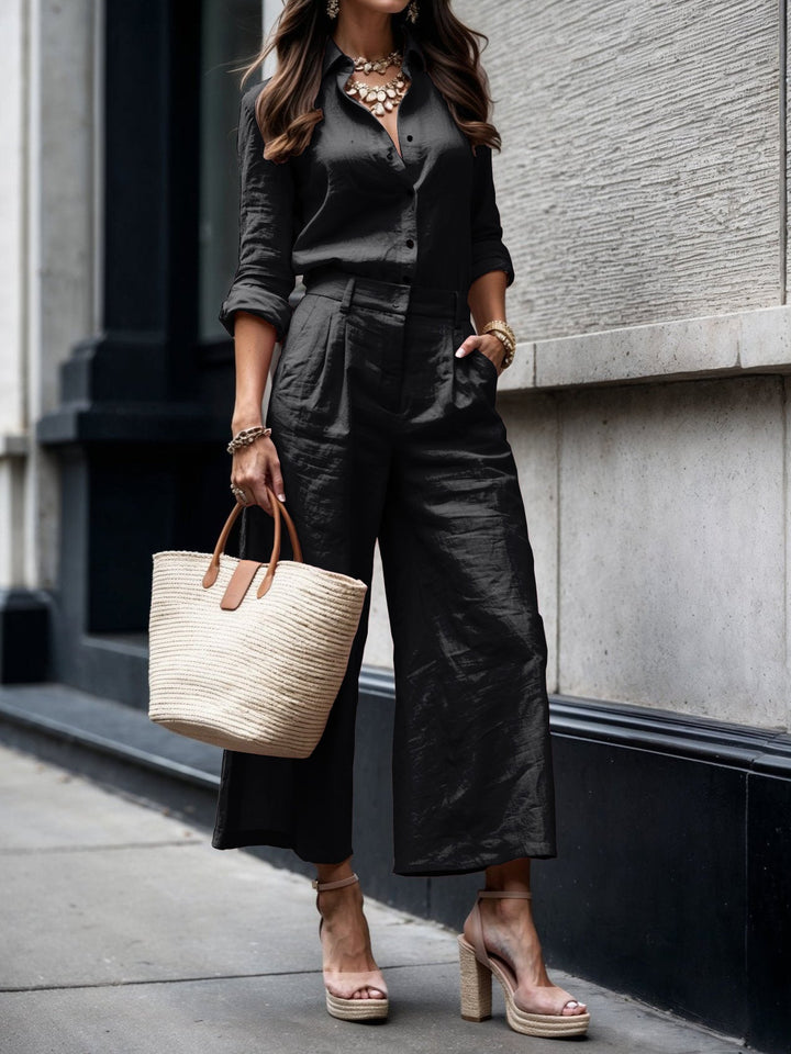Conjunto Elegante de Camisa y Capri Nelle™ | Conjunto Relajado de Camisa y Pantalón Corto