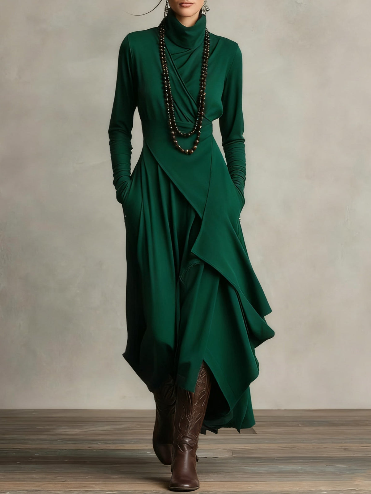 Keirae | Flowing High Neck Christmas Dress