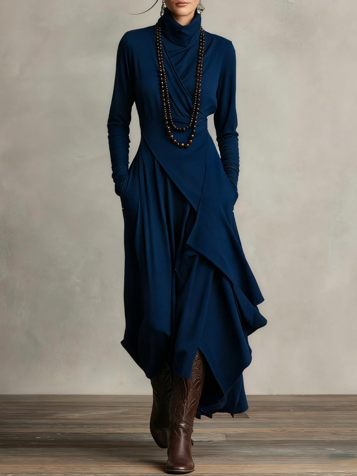 Keirae | Flowing High Neck Christmas Dress