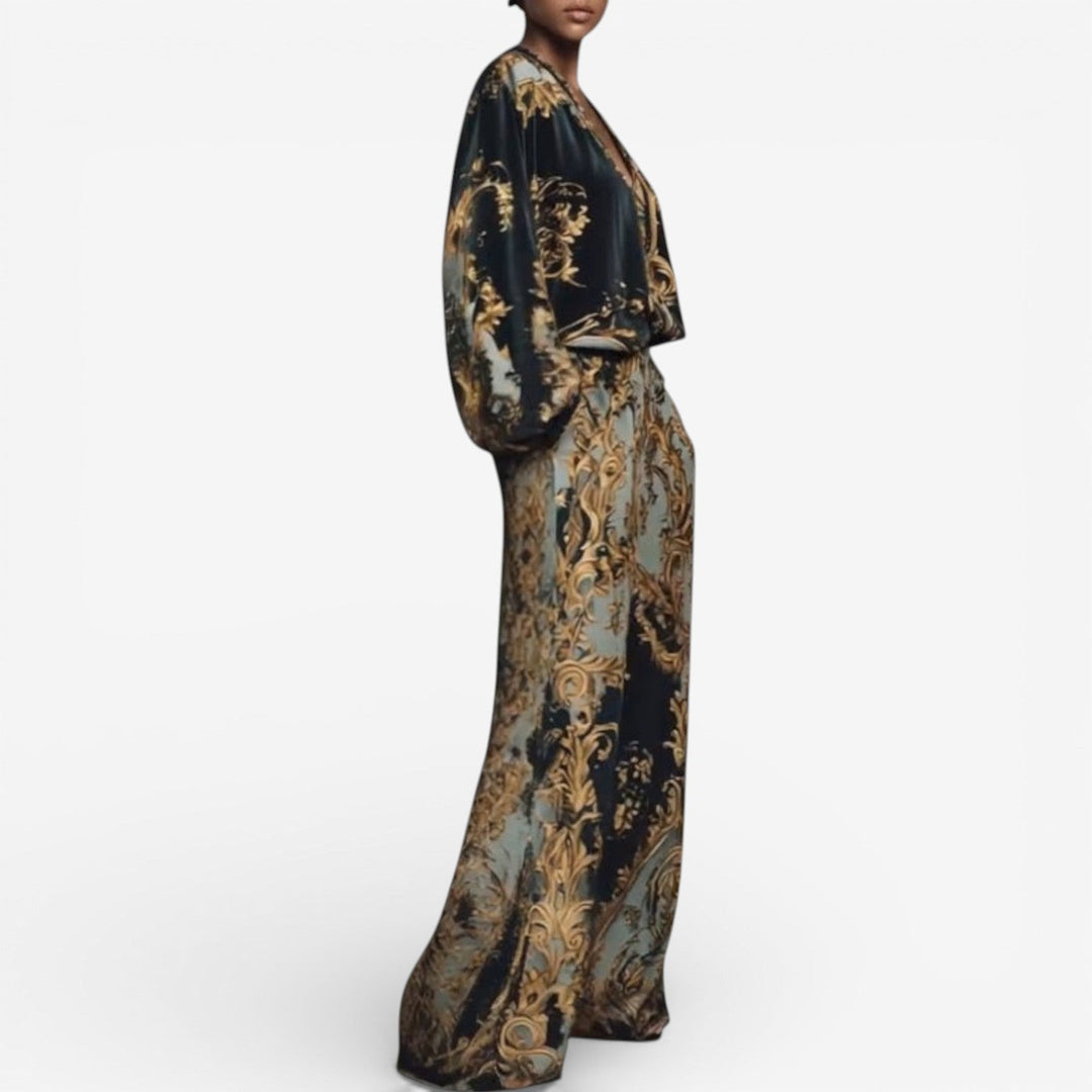 Conjunto Elegante Estampado Maureen | Conjunto Fluido Ornado