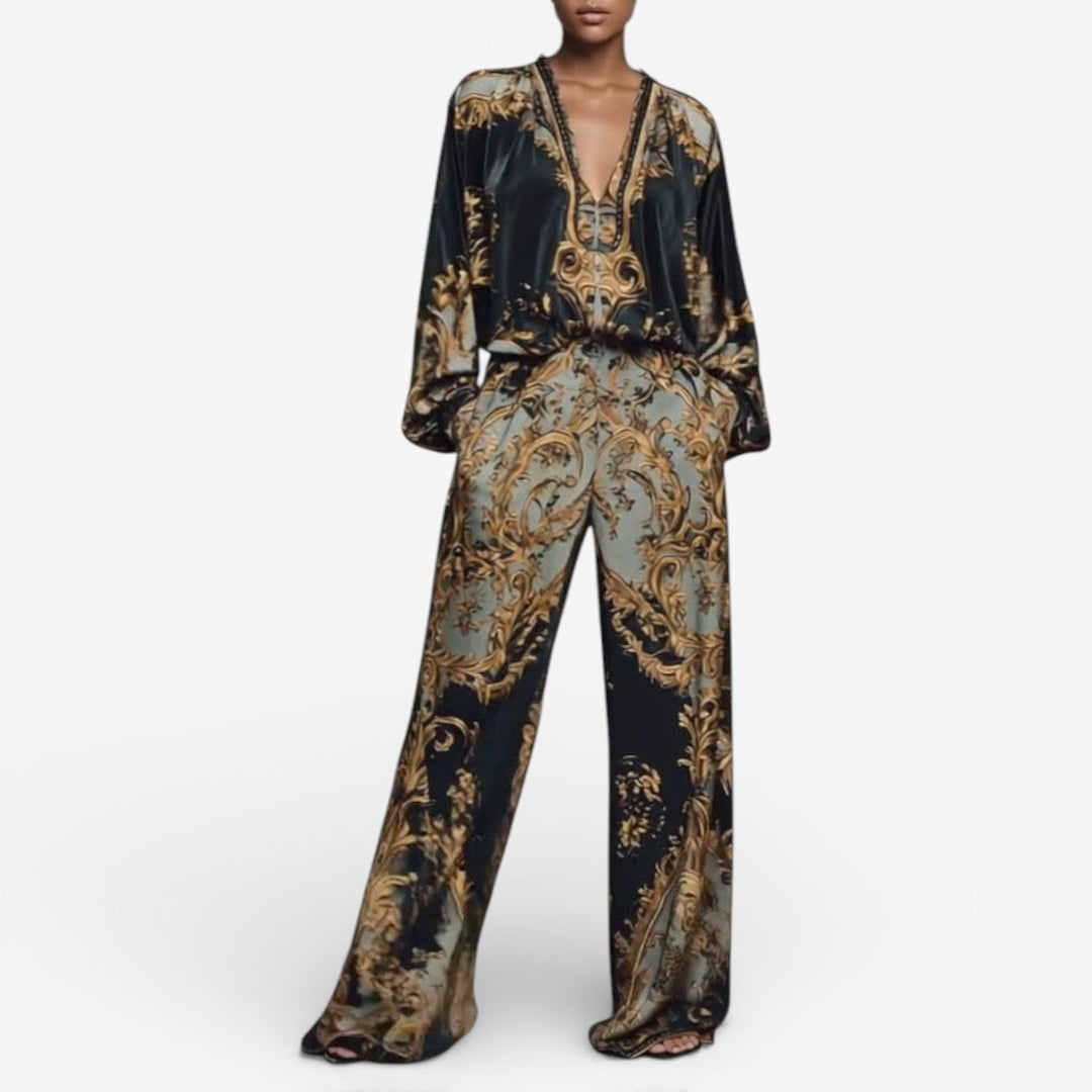 Conjunto Elegante Estampado Maureen | Conjunto Fluido Ornado