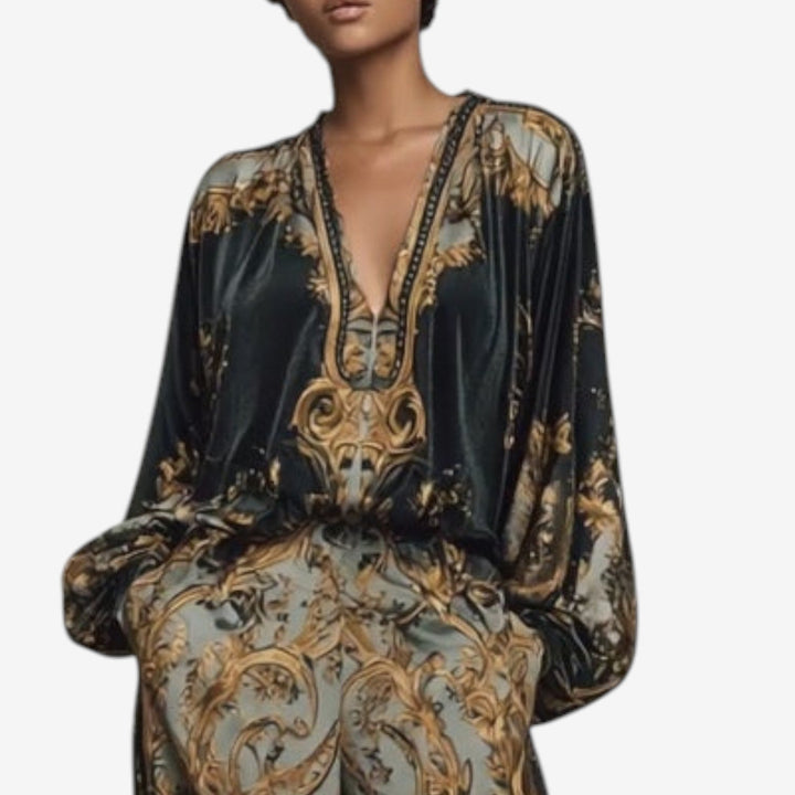Conjunto Elegante Estampado Maureen | Conjunto Fluido Ornado