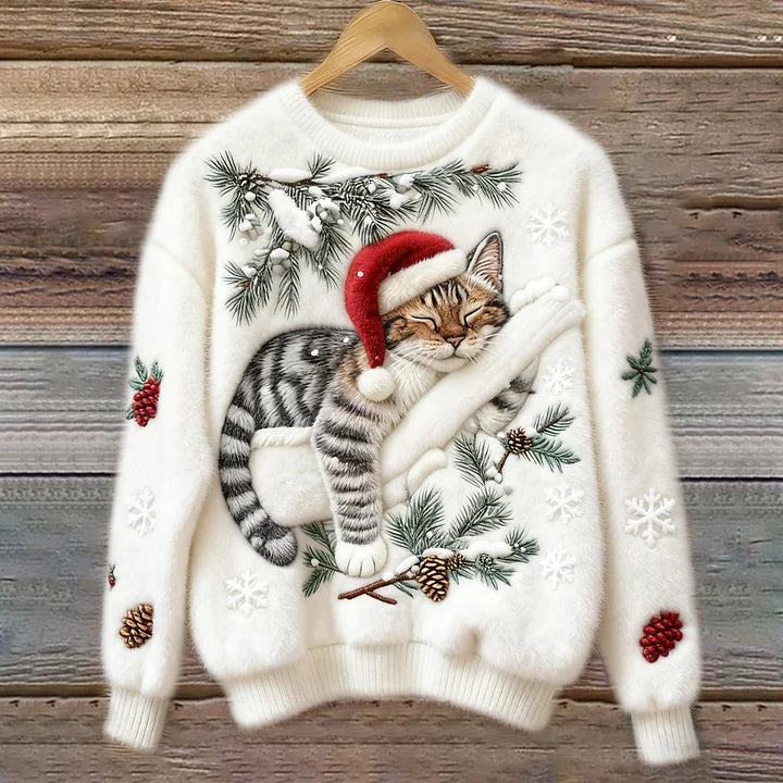 Olivia | Plush Sweater with Lazy Cat