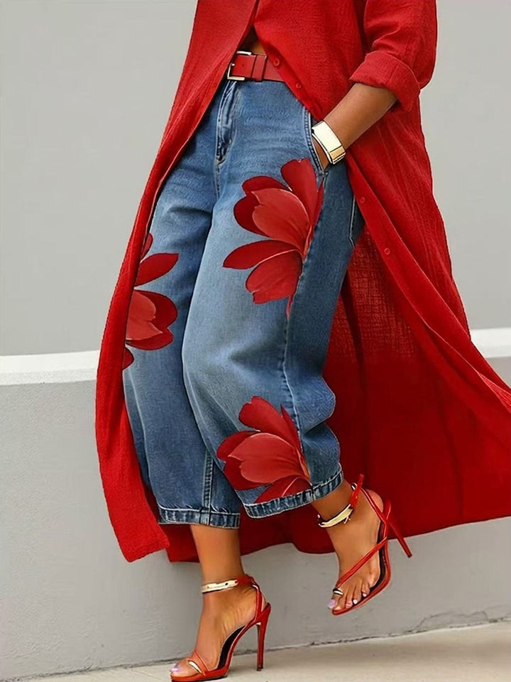 Sophia | Calças Elegantes de Perna Larga com Estampa Floral