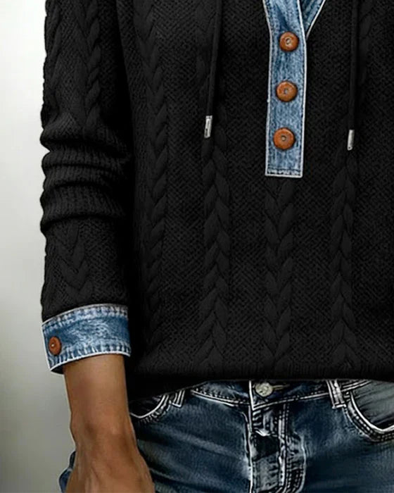Norissea | Button-Front Knit Hoodie Pullover