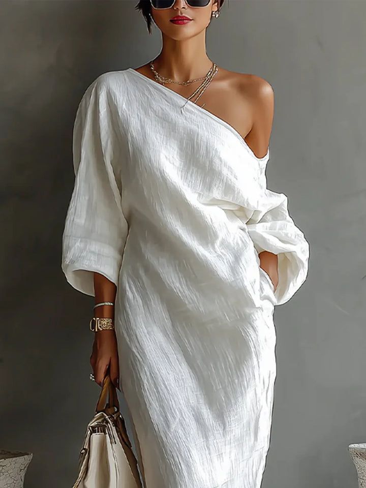 LINEN BALLOON SLEEVE MAXI DRESS