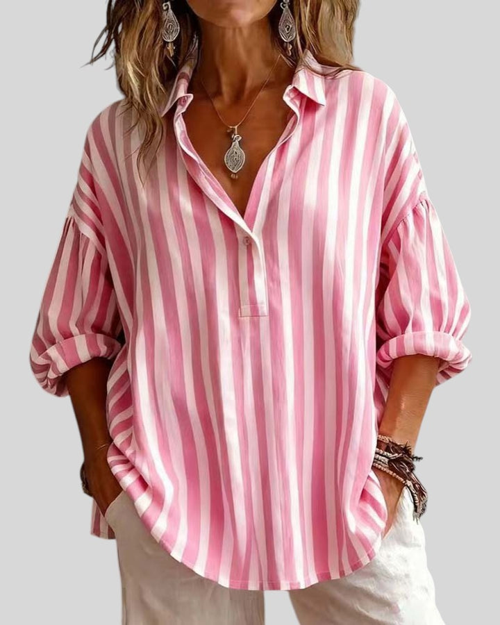 Nora | Blusa larga listrada com gola
