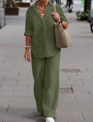 Denice | Women's Casual Two-Piece Set, Button-Up Top and Wide-Leg Trousers Outfit