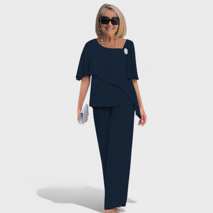 Conjunto Elegante Wynonna de Duas Peças | Blusa em Camadas e Calça Pantalona
